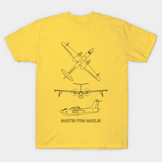 Martin P5M Marlin American Flying Boat Blueprint Diagrams Gift T-Shirt by Battlefields